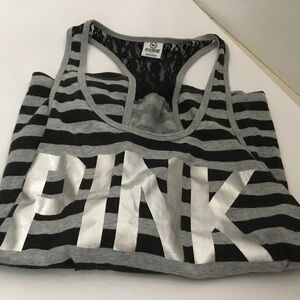 PINK Victoria's Secret Black and Gray Lace Tank
